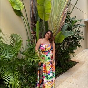 COLOURFUL MAXI STRAPLESS DRESS